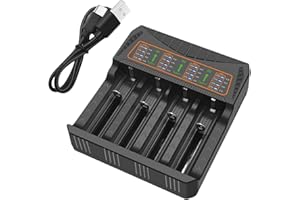 NEKAPLO 18650 Battery Charger – Universal 4-Slot Smart Charger for Rechargeable Lithium & NiMH Batteries – LED Indicator Display – USB Charging for 3.7V, 21700 14500 16340 18650 26650 18500 10440 18490& More