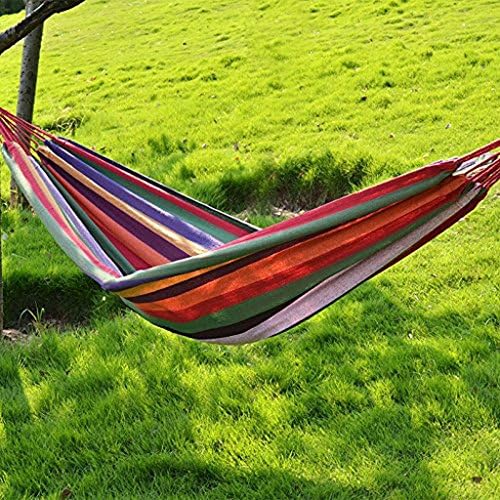 Thickened Canvas Hammock Widened Outdoor Recreation Happy Color Hammock with Canvas Bag (Hammock Moisture-Proof Pad Dual-use Type)