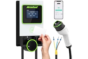 MR CARTOOL Chargeur Voiture Électrique Type 2 Borne de Recharge Véhicule Électrique 7kw 32A Monophasé avec Écran Tactile LCD et Contrôle de App, Courant Réglable, TÜV CE, 8M Câble de Charge, IP65
