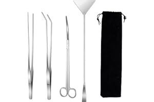JYINELX 4 Pcs Terrarium Tools, Aquarium Scissors, Long Tweezers Aquariums, Scraper Tool Set, 4 in 1 Rust-Proof Aquatic Plants Aquascaping Tools, Fish Tank Plant Cleaning Rust-Proof Aquarium Tool Set