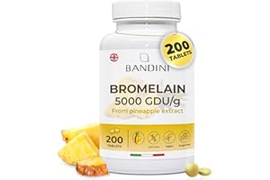 Bandini® Bromelain High Strength Draining 5000 GDU/g per Serving | 200 Gastro-Resistant Tablets | Digestive Enzyme | Pure Pineapple Extract for Inflammation, Swelling & Digestion | No Additives, Vegan