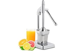 ROYALFORD Manual Citrus Juicer | Hand Press Juice Extractor for Orange Lemon & Lime | Heavy-Duty Cast-Iron Base with Lever Arm | Stainless Steel Cup & Strainer | Anti-Slip Rubber Base for Stability