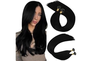 Ugeat Exstescion Capelli Veri Keratina Flat Tip 50cm Extension Cheratina Capelli Veri 100% Remy Human Hair #1 Nero Jet 1g/Meche 50Grammo Keratina Per Extension Capelli