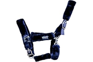 Horses, Cavezza In Nylon Soft Fluffi, con Rivestimento in Pelo Sintetico, per Cavalli Sensibili, Adatta ai Viaggi in Trailer (Cob, Blu)