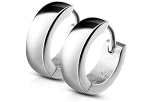 Bungsa Boucles d'oreilles créoles unisexe argent classique 4 mm en acier inoxydable 316L, Acier inoxydable, Perle