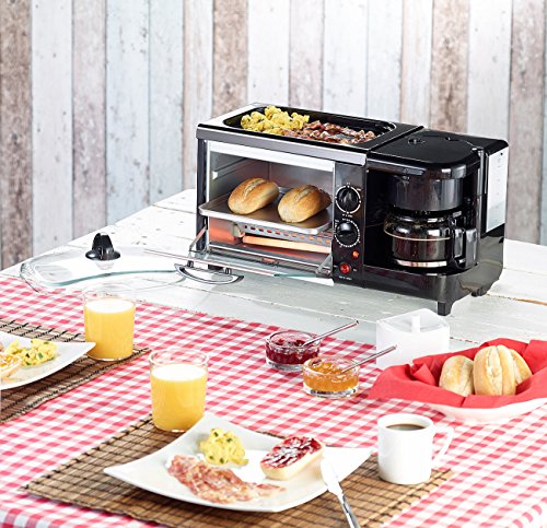 Rosenstein & Söhne 3in1 Frühstücksofen mit Glasdeckel, 1.450 Watt - 3