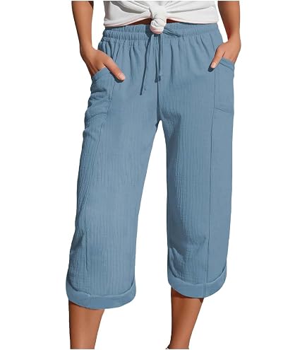Damen 3/4 Leinenhose Slim Fit – Sommer-Freizeithose Aus Musselin-Baumwolle, Leicht, In S-3XL, Vielseitig Für Outdoor & Casual
