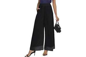 Fakanhui Pantalon Palazzo en mousseline de soie pour femme Taille haute élastique Pantalon d'affaires fluide décontracté