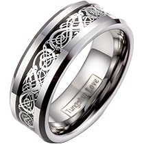 Bague Fantaisie Avec Sac Cadeau JewelryWe Bague Femme Turquoise Artificielle - Acier Tungstène - Alliance Fantaisie Argent/Bleu - Taille Optionnelle Bague Turquoise Argent Femme