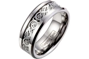 JewelryWe Schmuck Herren Wolframcarbid Ring Band Silber Schwarz Irish Celtic Knot Irischen Keltisch Knoten Drachen Jahrgang Hochzeit Größe 49 bis 76
