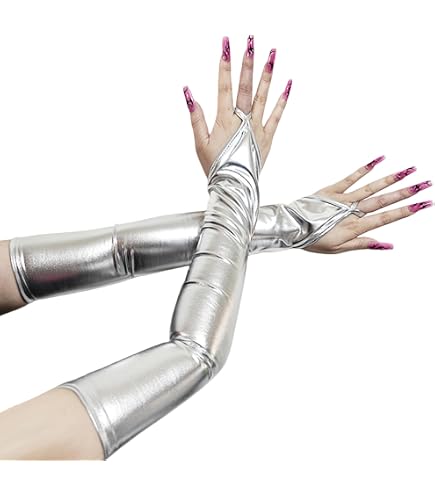 Guanti Punk Senza Dita Con Nappe E Glitter, Lunghi 23 Cm, Oro/argento, Per Halloween E Feste In Maschera