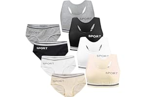 SUNVIVID Young Girls Sports Bras Sets Cotton Teen Training Crop Tops Underwear Vest Wireless Bralette with Removable Pads for 8-12 Years