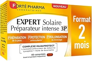 Forté Pharma - Expert Solaire Préparateur Intense 3P - 3en1 Prépare Protège Prolonge et Antioxydant - Sélénium, L-tyrosine, Caroténoïdes, Cuivre, Vitamines C E - 60 comprimés, 1/jour