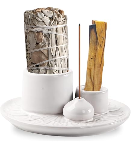 Porta incenso Palo Santo, in ceramica, per legno di Palo Santo o bastoncini di incenso profumati, beige