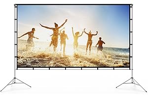 Projector Screen with Stand 100 Inch, Vamvo Indoor Outdoor Movie Screen 16:9 4K Full HD with Carry Bag, Portable Projector Screen with Aluminum Stands for Home Theatre