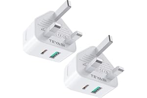 TEYASI USB C Plug, 2PACK 25W USB A and C Charger Plugs UK Fast Charge for iPhone Apple 17 Pro Max/17 Air 16e 16 Plus/16 Pro Max 15 14 13 12 11 SE Watch iPad Mini Air A16, Type A USBC Port Wall Charging Plug