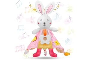 Sirecal Baby Comforter Blanket for Newborn - Babies Toy 0 3 6 months Soft Sensory Toys Comforters Sleep Comfort with Tag Snuggle for Boy 1 Year Teether Shower Gift Set with Embroidery Pink (Rabbit)