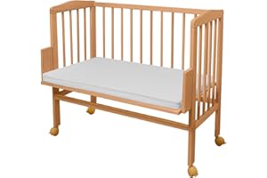 WALDIN BABY COLLECTION WALDIN Lit cododo pour Berceau - Hauteur réglable - Bois Naturel ou Blanc laqué,Non traité,Surface de Couchage Extra Large : L 90 x l 55