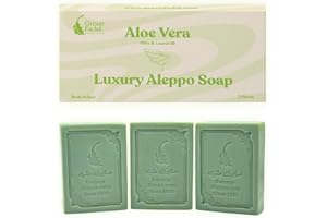 GREEN FADEL (Luxury) Sapone di Aleppo Originale con di Aloe Vera, 3 pezzi, con Olio d'Oliva e di Alloro, Sapone all'Olio d'Oliva
