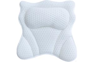 FRALNFIT Bath Pillow, Luxury 4D Ergonomic Bathtub Pillows for Head & Neck Support, Air Mesh Bath Cushion with 6 Pcs Powerful Suction Cups for All Bathtub Hot Tub & Home Spa