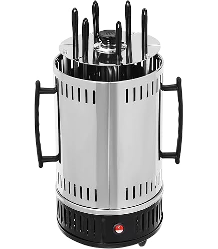 Verticale elektrische grill van roestvrij staal, 5 spiesen, sjasliekgrill, vlees, garnalen, gyros, verwarming beschermd, 1000 W