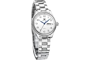 OLEVS Ladies Watches UK Analog Quartz Silver and Gold Watches for Womens Date Day Stainless Steel Waterproof Large Numbers Easy Read Dress Wrist Watches