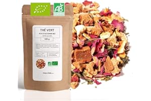 MES THÉS Thé Vert bio aromatisé Vanille Cannelle - 100g (40 tasses) - Thé en vrac 100% agriculture biologique - Mes-Thés