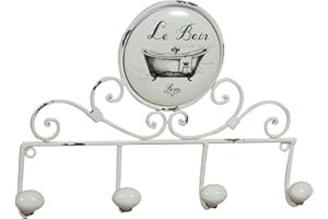 Biscottini Porta asciugamani bagno da muro L37,5xPR6,5xH25,5 - Porta salviette bagno in ferro battuto - Porta asciugamano bianco - Accessori bagno