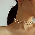 Aneneiceera Boho Pearl Choker Necklace Gold Beaded Choker Necklace Jewelry Minimalist Short Chain Collarbone Necklace Jewelry for Women and Girls