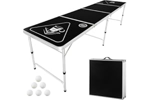 VEVOR Table de bière-pong portable de 2,4 m, table pliante à hayon, trous de tasse, marqueurs effaçables à sec et poignées de transport, hauteur réglable, table légère pour bureau, fête et camping