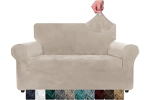 ‎XINEAGE XINEAGE Samt Sofaüberzug 2 Sitzer, Stretch Sofa überzug für Wohnzimmer, Dicke Weiche Sofaüberwurf, Rutschfester Sofa Cover für Hunde, Haustiere (2 Sitzer, Khaki)