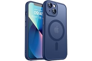 CANSHN Coque Magnétique pour iPhone 13 (6,1 Pouces), Compatible avec MagSafe, [Protection Complète de l'appareil Photo] Housse Fond Mat Translucide,Bleu Foncé
