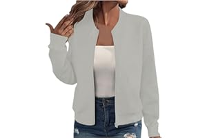 GENERIC Bomber Jackets for Women UK Zip Up Sweatshirt Casual Lightweight No Hood Flight Jacket Solid Color Long Sleeve Transition Cropped Tops Fashion Thin Outfits Ladies Cardigan Outerwear Autumn