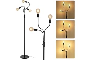 Rayofly Lámpara de pie de 3 ramas industrial, lámpara de pie con altura de 162 cm, lámpara retro para sofá, lámpara de lectura para oficina, salón, dormitorio, E27, color negro