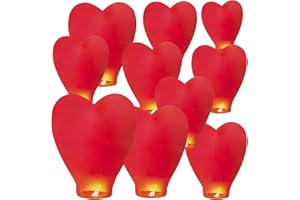 SEINAL Farolillos chinos en forma de corazón, velas flotantes, linternas de papel para fiestas de cumpleaños, bodas, celebraciones y festivales, bodas, cumpleaños, monumentos (10 unidades)