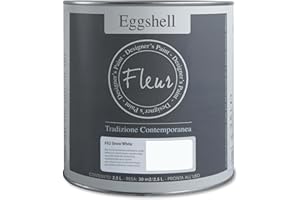 FLEUR DESIGNER'S PAINT | EGGSHELL Smalto Multisuperficie Satinato, Senza Carteggiare, 2,5 L, F02 Snow White, a Base Acqua, Lavabile, Altissima Resistenza, Interno - Esterno, Pareti - Mobili