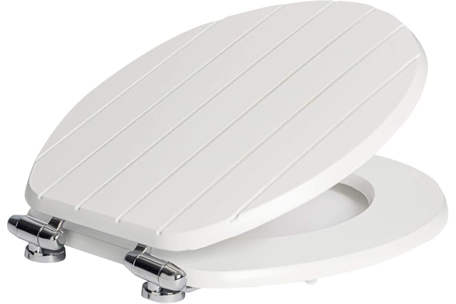 Harbour Housewares Soft Close Toilet Seat - White - Pack of 1 - Oval-Shaped Wooden Toilet Seat Antibacterial Loo Lid with Universal Chrome Hinges, Fixings & Fittings