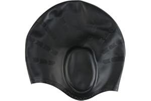 MIUNPRI Bonnet De Bain Oreille 3D Homme, Bonnet Piscine Femme Pour Cheveux Courts Et Longs (Noir) Bonnet Natation Arena Unisexe Protège - Oreilles Silicone Élasticité Confort Bonnet De Douche Swim Compétition
