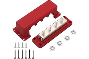 Gloaso 600 A, barra di giunzione in rame 12 V – 48 V DC con 4 bulloni M10, blocco di distribuzione di corrente da 600 Amp con coperchio, positivo, rosso