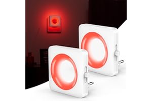 SWOIELTR Luz Nocturna Infantil Rojo Relajante, 2pcs LED Atenuación Continua Luz Nocturna Enchufe ON/OFF Automático con Sensor Crepuscular Incorporado Bajo Consumo para Dormitorio, Pasillo, Escaleras y Baño