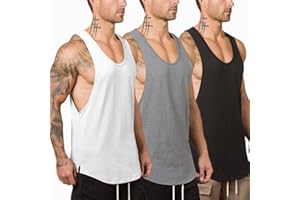 XYKJFIT 3 Pack Men's Muscle Gym Workout Stringer Tank Tops Bodybuilding Fitness T-Shirts