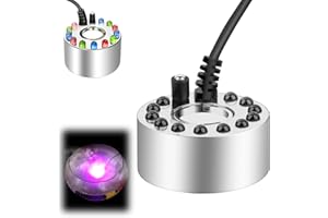 MXTIMWAN Brumisateur à Ultrasons, avec 12 LED Colorées, Mini Machine à Brouillard Brumisateur en Métal, Humidificateur d'air - Parfait, pour Fontaine, étang, Brouillard Décoration