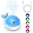 PHNIXGAM Upgraded Rechargeable Baby Bath Toy with Easy Charging, LED Light Up Whale Bath Toy Sprinkler Bathtub Pool Water Fountain Toy for Infant Toddlers Kids, Blue