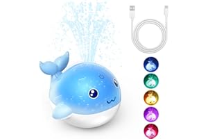 PHNIXGAM Baby Badewannenspielzeug, Wiederaufladbare Licht Up Wal Bad Spielzeug Sprinkler Badewanne Pool Wasser Brunnen Spielzeug für Kleinkinder Kinder, Blau