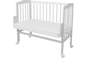 WALDIN BABY COLLECTION WALDIN Lit cododo pour Berceau - Hauteur réglable - Bois Naturel ou Blanc laqué,Blanc laqué,Surface de Couchage Extra Large : L 90 x l 55