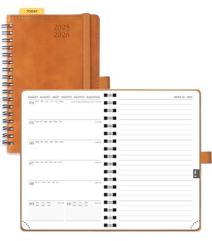 POPRUN Academic Planner 2025-2026, K7-8.5" X 10.5", Hard Cover, Daily Weekly And Monthly Appointment Book With Hourly Time Slots, 100 GSM, Black