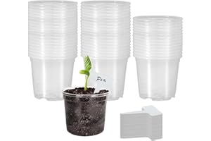 EPODA Plant Pots, 50 Pack 3.5 Inch Clear Plastic Nursery Pots with Drainage Holes And 20 Pack Plant Labels – Transparent Flexible Garden Pots for Indoor And Outdoor Use