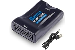 KUYIA SCART to HDMI Adaptor, Switch Video Audio Upscale Scart to HDMI Converter, Analogue to Digital SCART In HDMI Out Adapter for HDTV Monitor Projector STB VHS Xbox PS3 Sky Blu-ray DVD Player