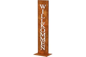 LOFTPLUS Rost Metall Willkommen-Schild for Garten-Deko - 71CM Handgefertigt Wetterfest Metallschild, Stilvolle Deko für Haustür, Garten, Terrasse, Hochzeit
