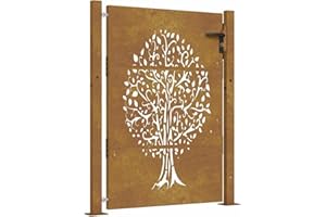 vidaXL Portail de Jardin, Portillon de Patio, Barrière de Sécurité, Porte d'Extérieure Terrasse, 100x150 cm Acier Corten Conception de l'arbre